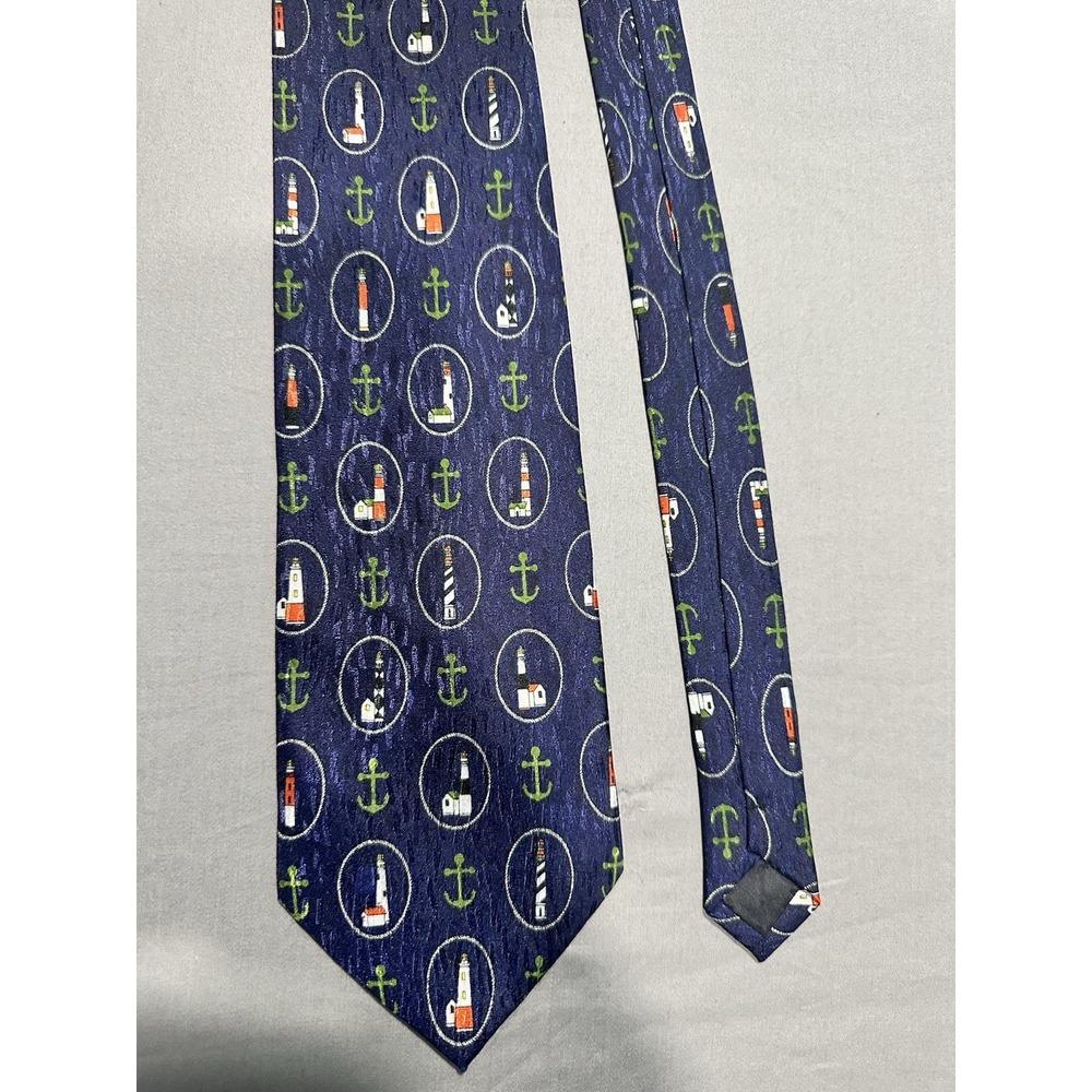 VTG Beverly Hills Polo Club Nautical Light House Anchor Men's‎ Tie Polyester